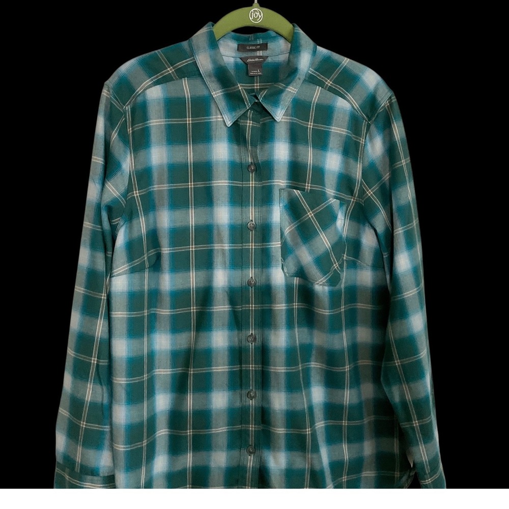 Eddie Bauer Women's Classic Fit Plaid Button Up Shirt Size L